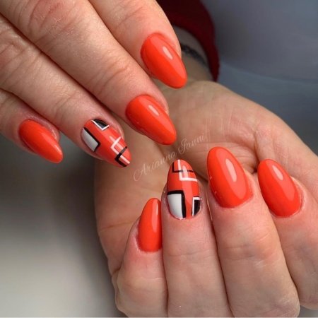 15+ Gorgeous Orange Nail Art Ideas to Inspire Your Next Manicure 2 Abstract Geometric Orange Nails