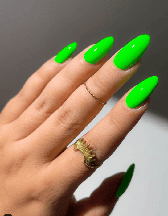 Almond Lime Green Nail Art