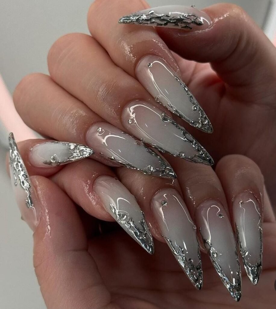 12 Dazzling Silver Nail Art Ideas for Any Occasion 9 Aura & Chrome silver