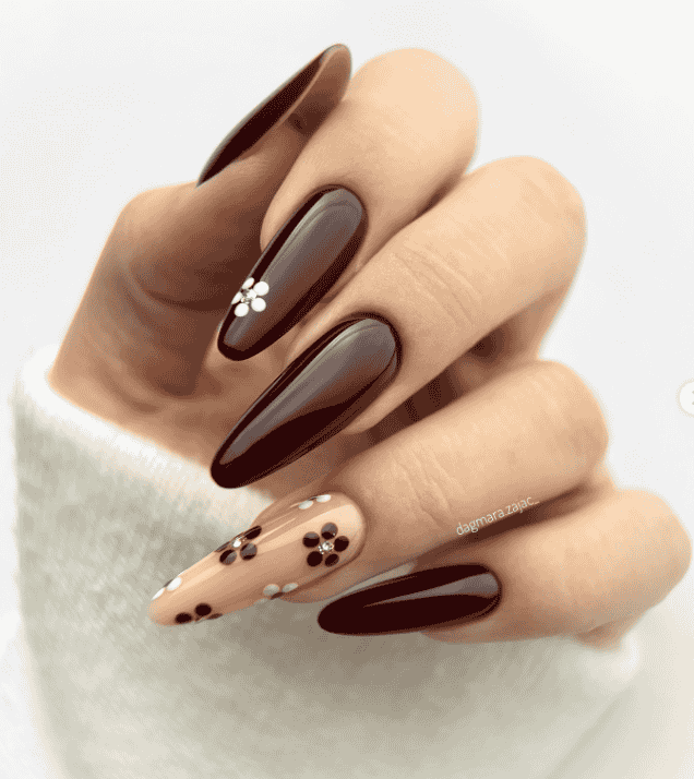 Brown Floral Nail Art