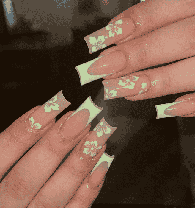 Floral Lime Green Nail Art