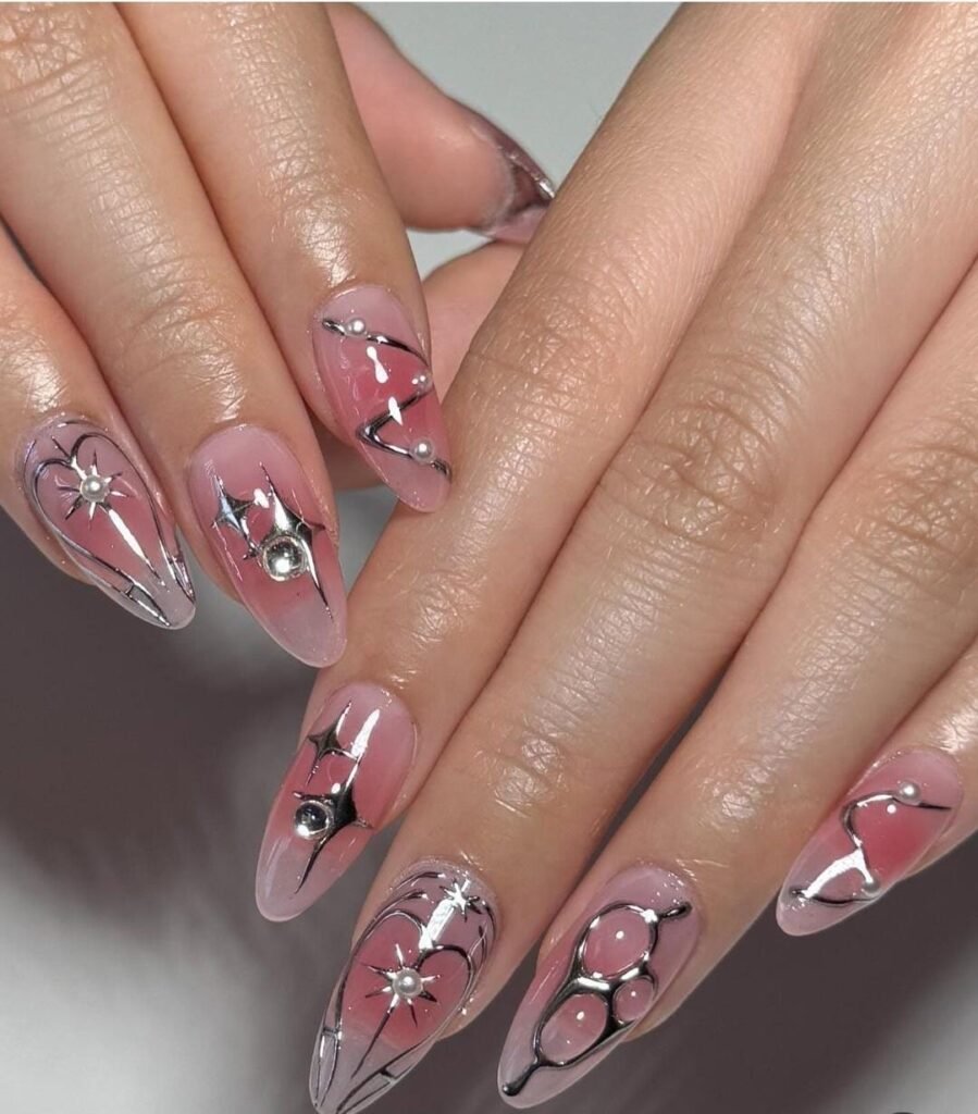 12 Dazzling Silver Nail Art Ideas for Any Occasion 2 Juicy Pink Silver Nails