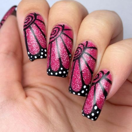 Pink Butterfly Nails