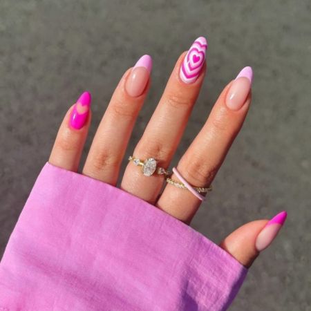 Pink Heart Nails