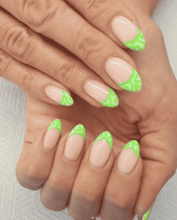 Pointed Tip Lime Green Nail Art