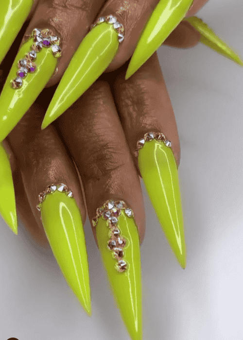 Sculpted Stilettos Lime Green Nail Art