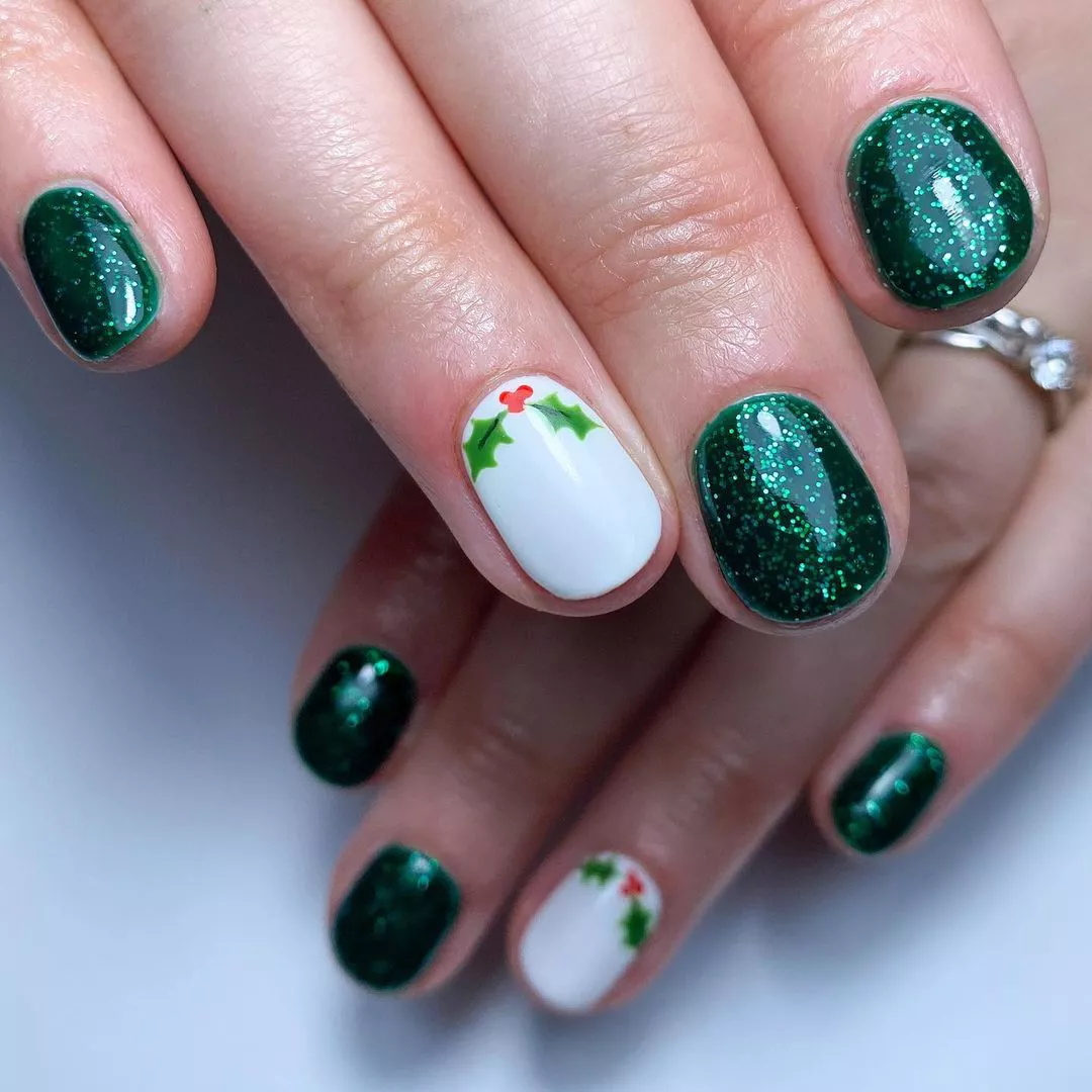 Mistletoe Half-Moon Elegant Christmas Nail Designs