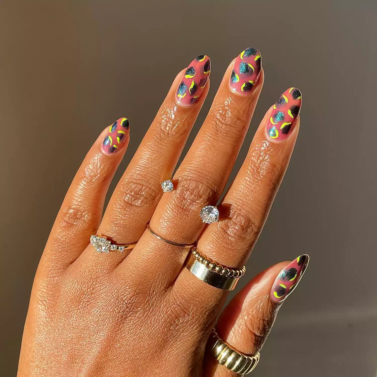 Neon animal print manicure