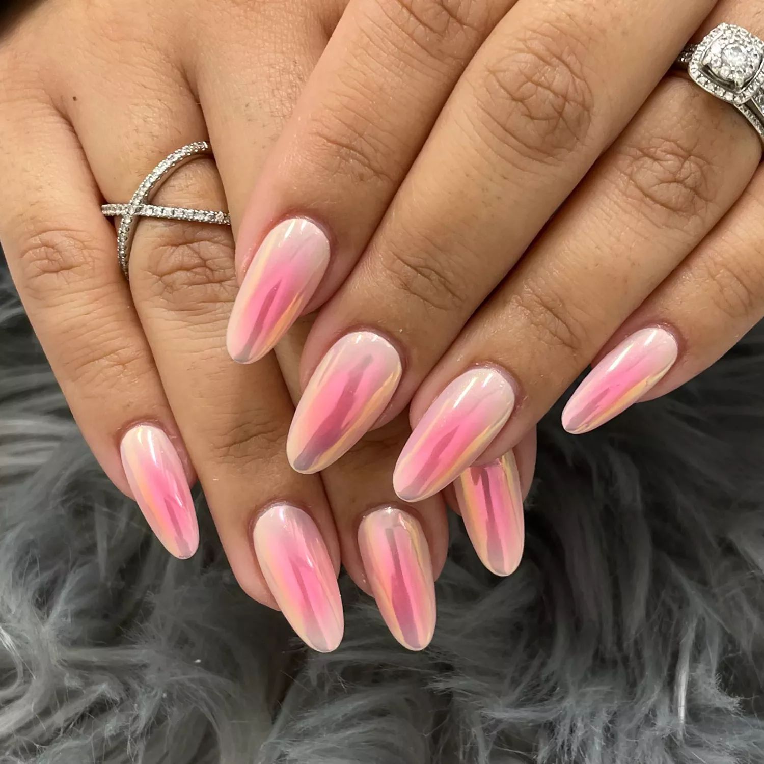 55+ Winter Nail Design Ideas 2025 25 A pink aura manicure topped in chrome