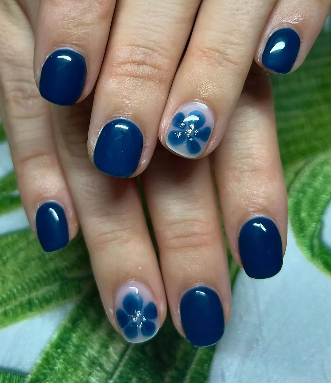 Blue Blooms Winter Square Nails