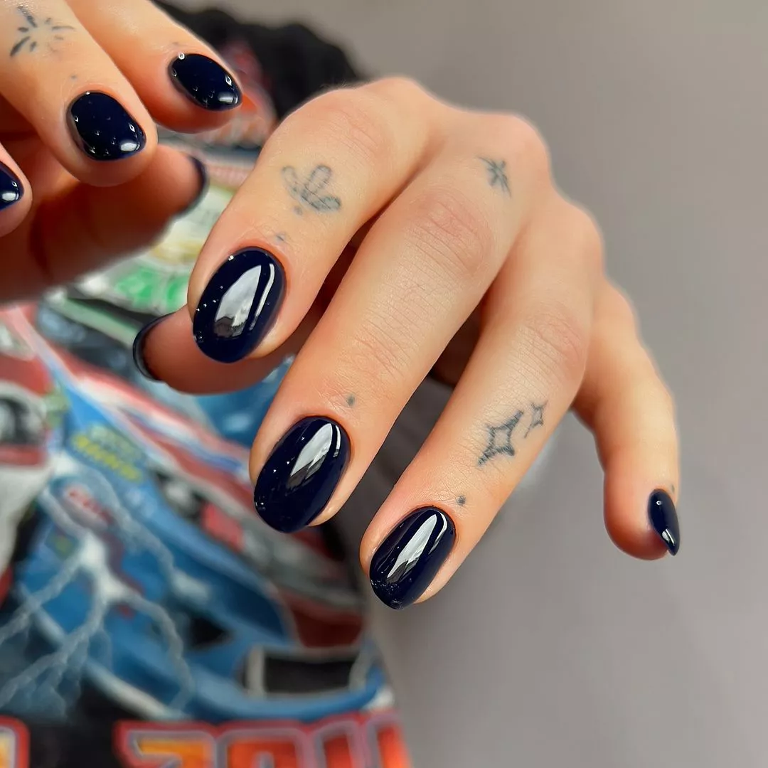 55+ Winter Nail Design Ideas 2025 4 A dark navy nail for winter.