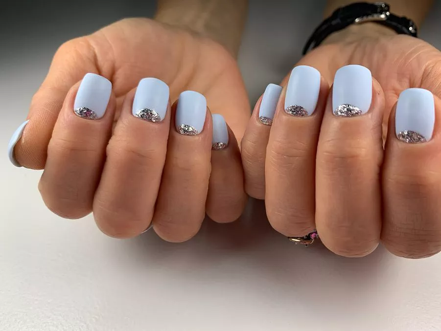 55+ Winter Nail Design Ideas 2025 14 Sparkle Half Moon Winter Nails