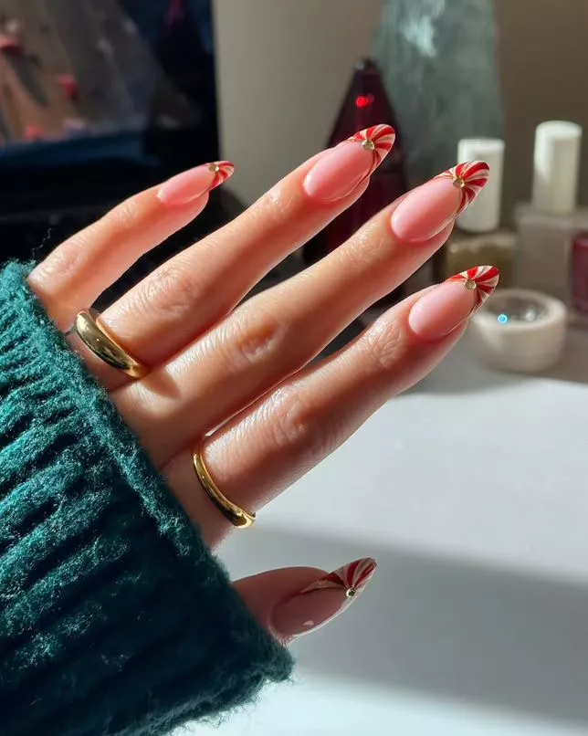 Candy Cane Tips Christmas Nails