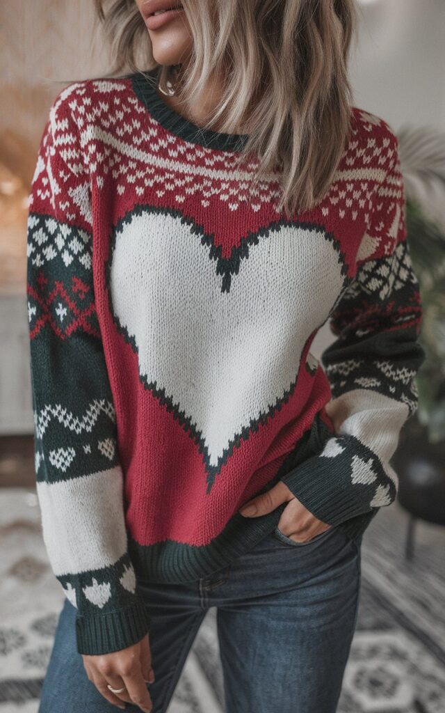 Casual Heart Print Sweater2