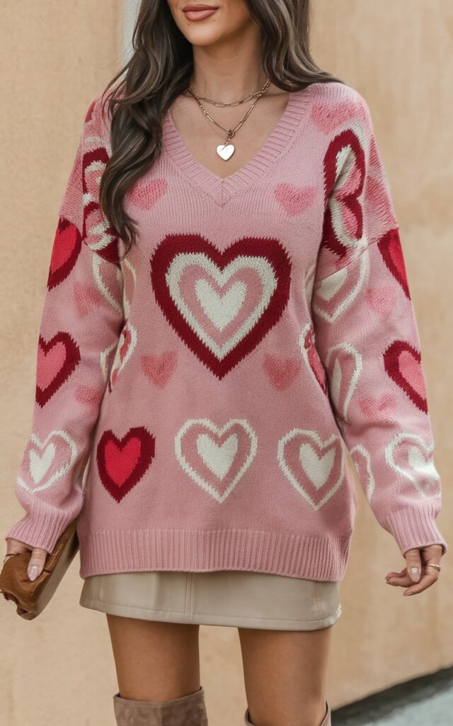 Casual Heart Print Sweater3