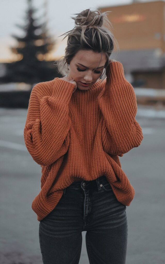 15 First Coffee Date Outfits That Guarantee a Second Date 8 Cozy Oversized Knit Ensemble2