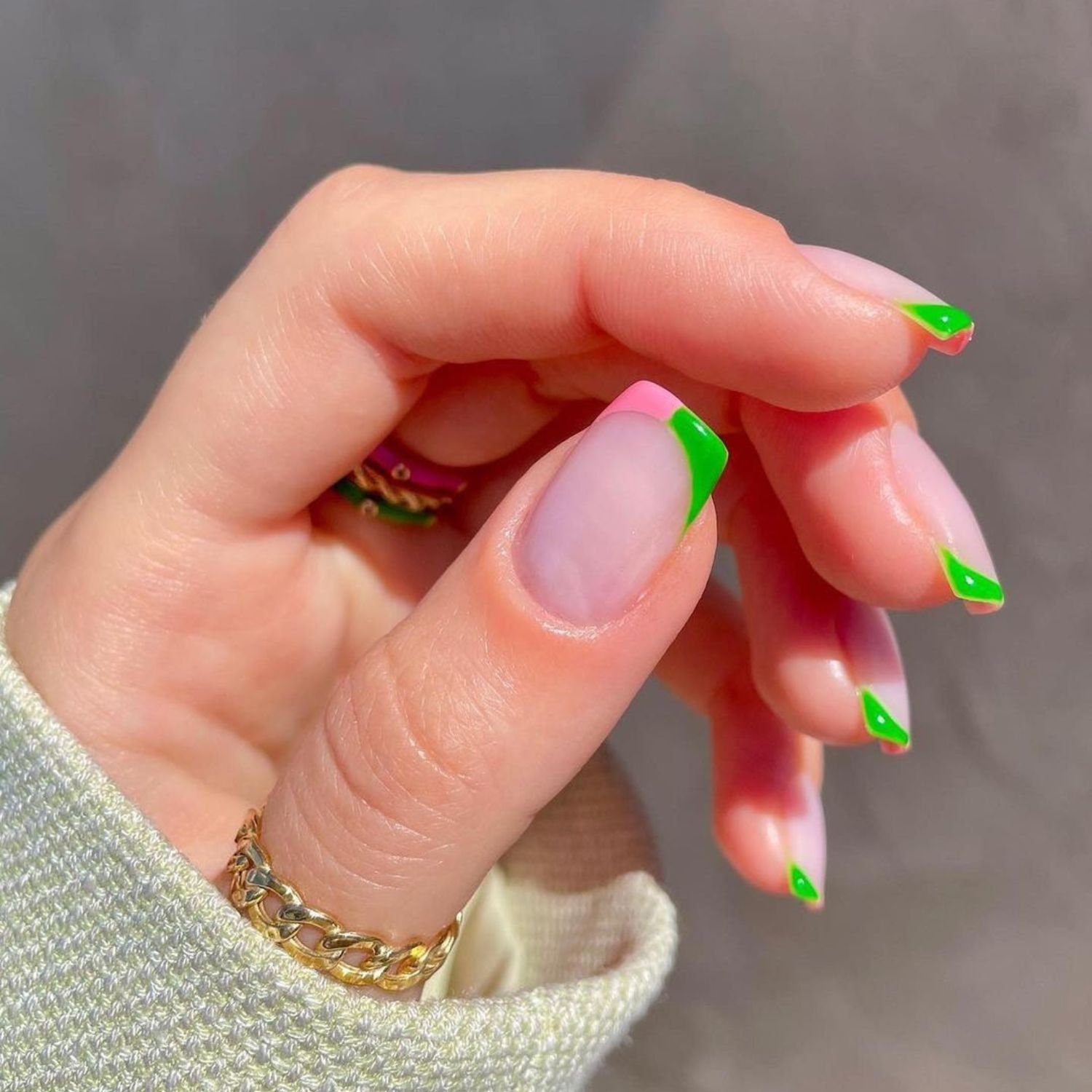 Two-toned French manicure on square nails
