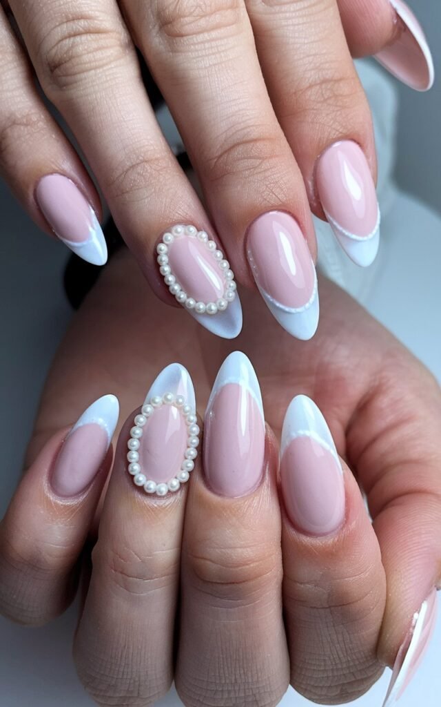 10 Chic Almond Nail Designs to Start Your January 2025 in Style 1 Frosted Pearl Almond Tips