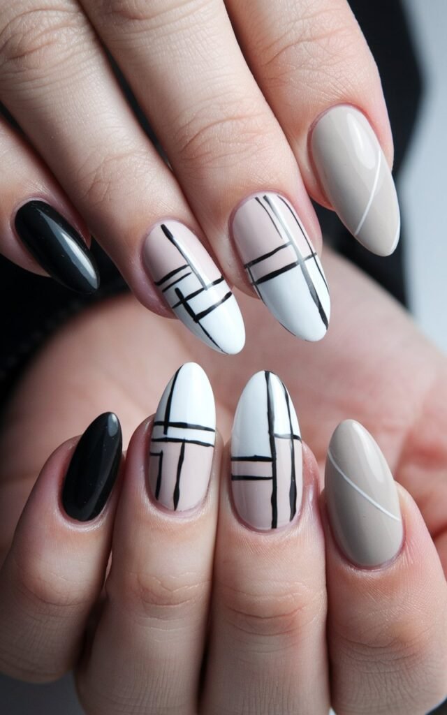 10 Chic Almond Nail Designs to Start Your January 2025 in Style 4 Geometry Nails