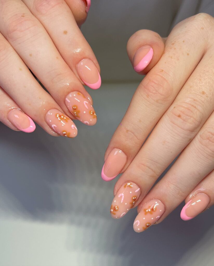 Pink French Tips and Gingerbread Nails