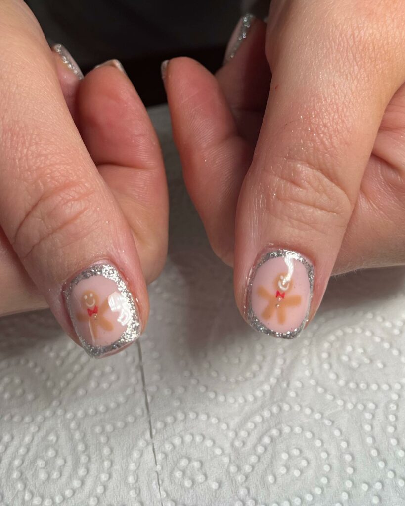 Silver Outlined Gingerbread Nails