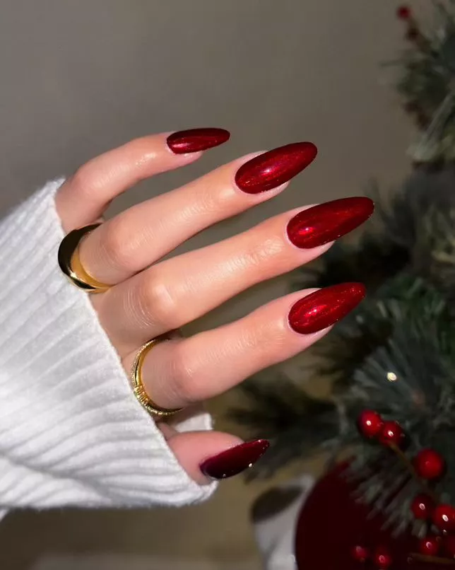 Holly Berry Chrome Christmas Nails