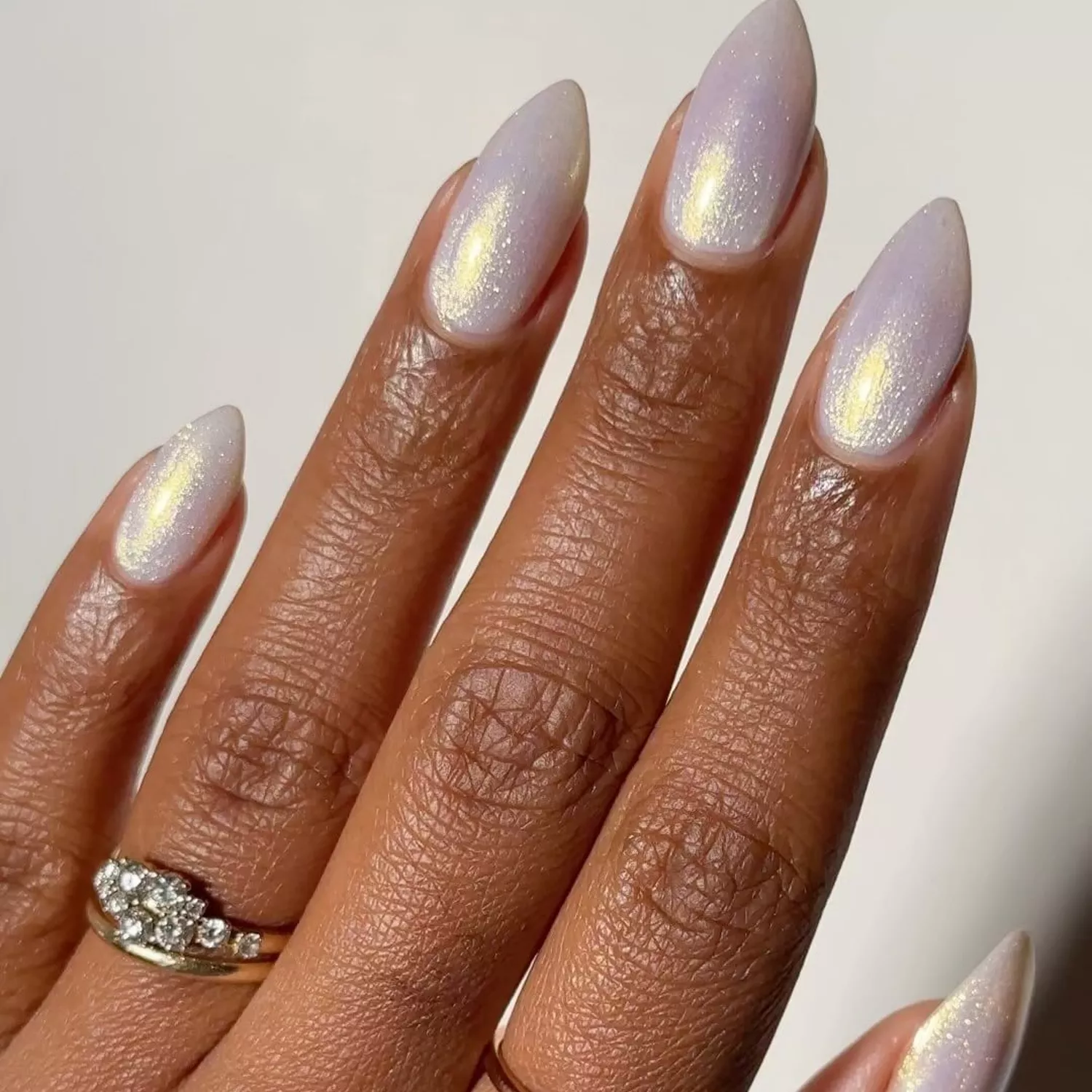 Iridescent White Almond Nails - InStyle Simple White Nail Designs