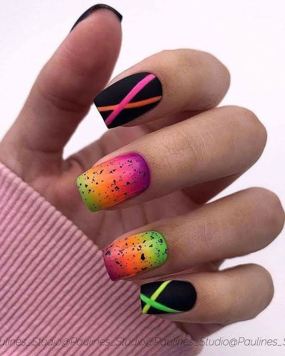 Neon nail art for square nails