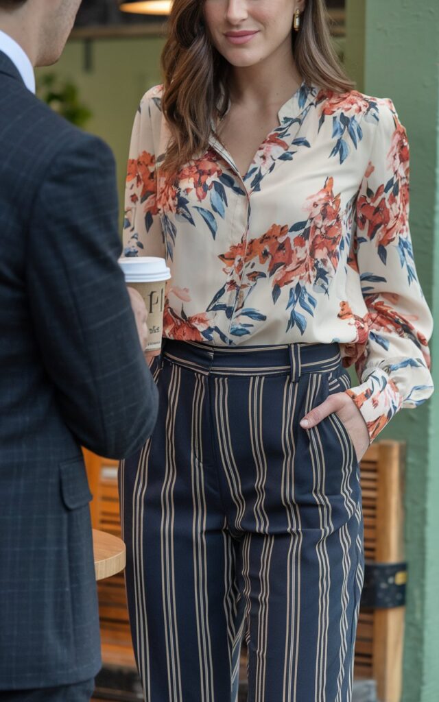 15 First Coffee Date Outfits That Guarantee a Second Date 19 Print Mixing Magic1