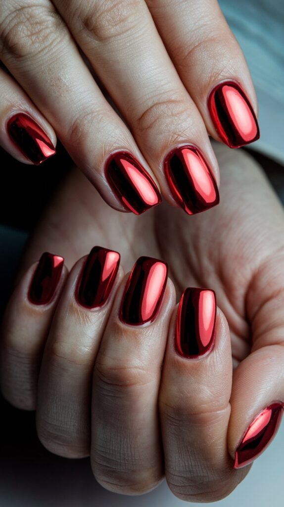 Red Chrome Valentines Nails