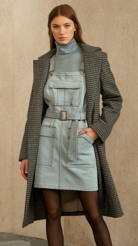Turtleneck Under Overall Dress