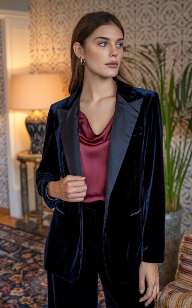 Velvet Blazer and Silk Top