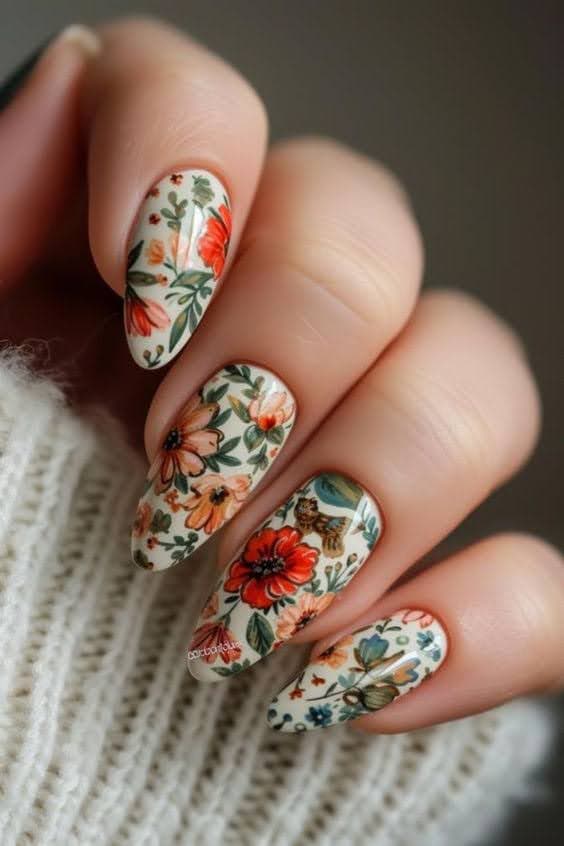 Vintage nail art for square nails