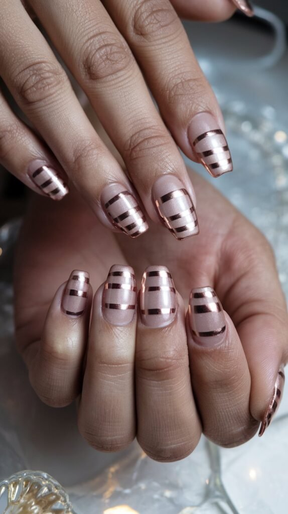 15 Simple Valentine’s Nail Designs for a Minimalist Look 5 a close up photo of hands with rose gold metallic aK5A1s xS96ZmH bYHcYmw NR18nG2hRg61GggnBGcBfQ