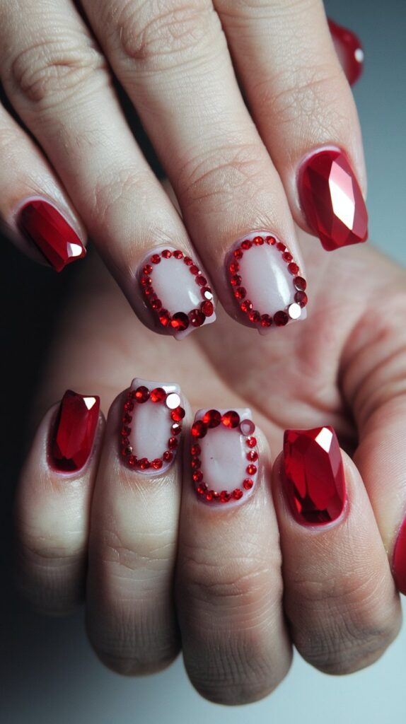 a photo of short nails with red crystal accents th 9DrGKPjtTM29cAebaA1Vvw 2ea PwQQTC jNb6ExSH2Pw