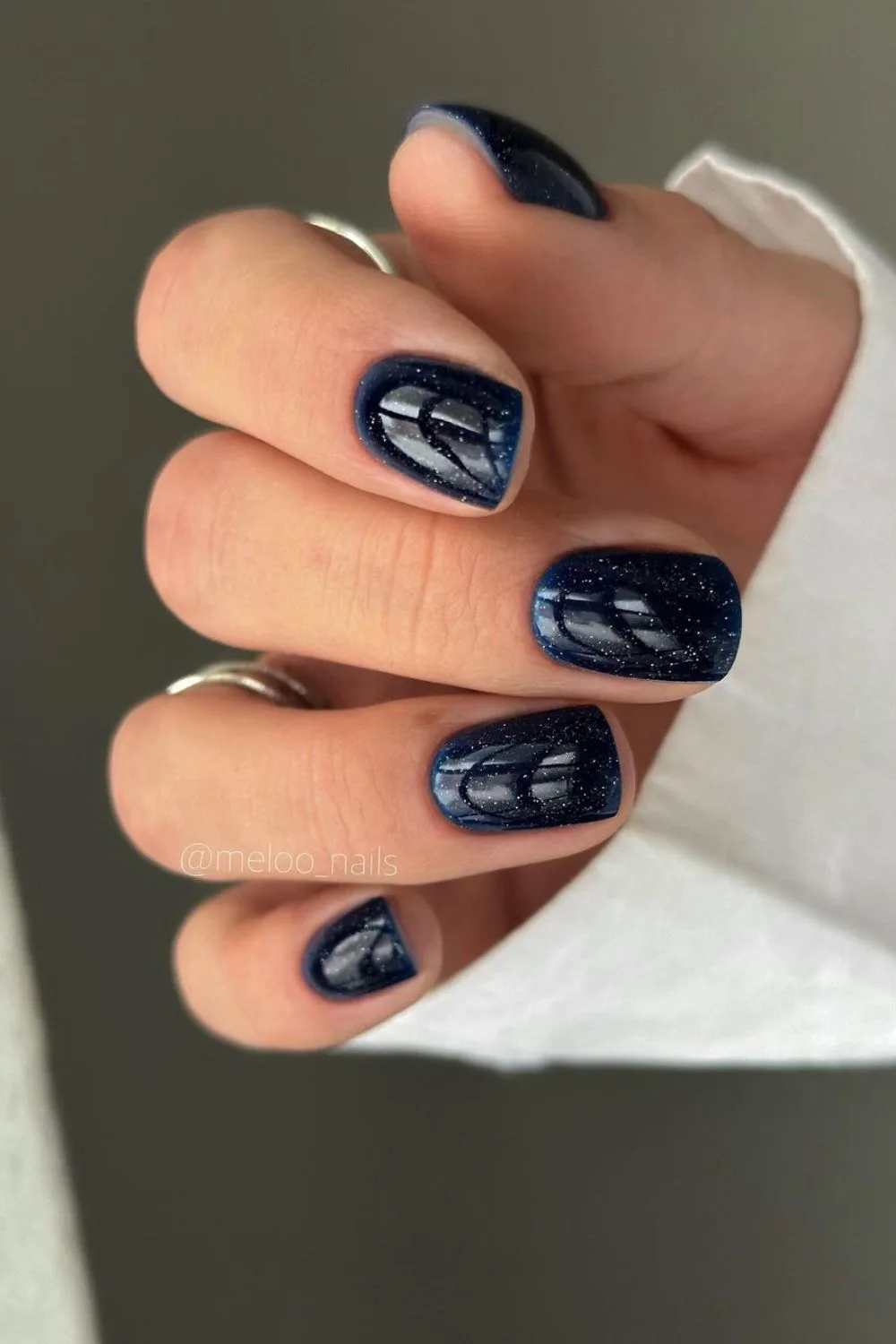 Navy Glitter Nails