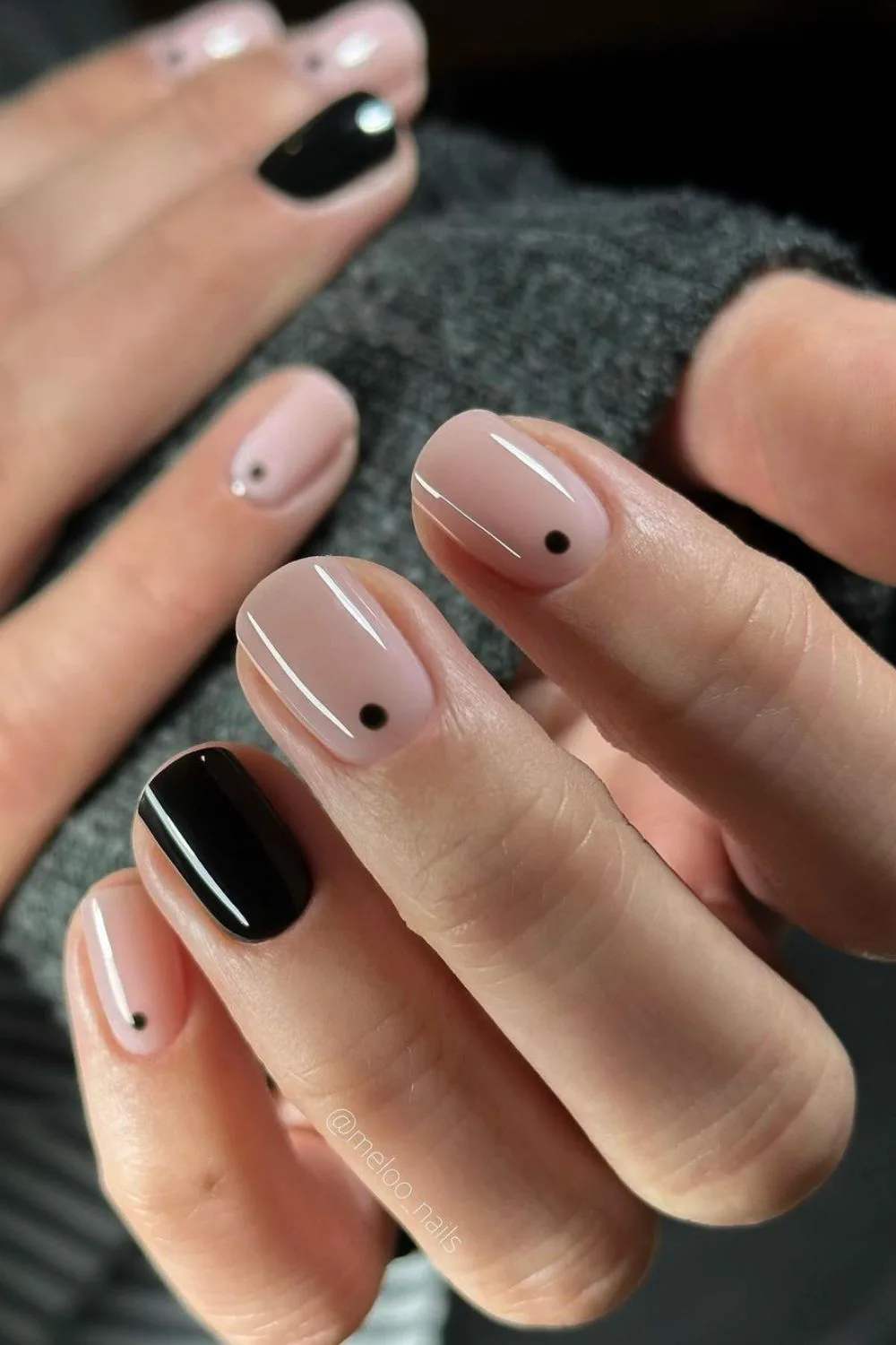 Short Nails with Black Dots