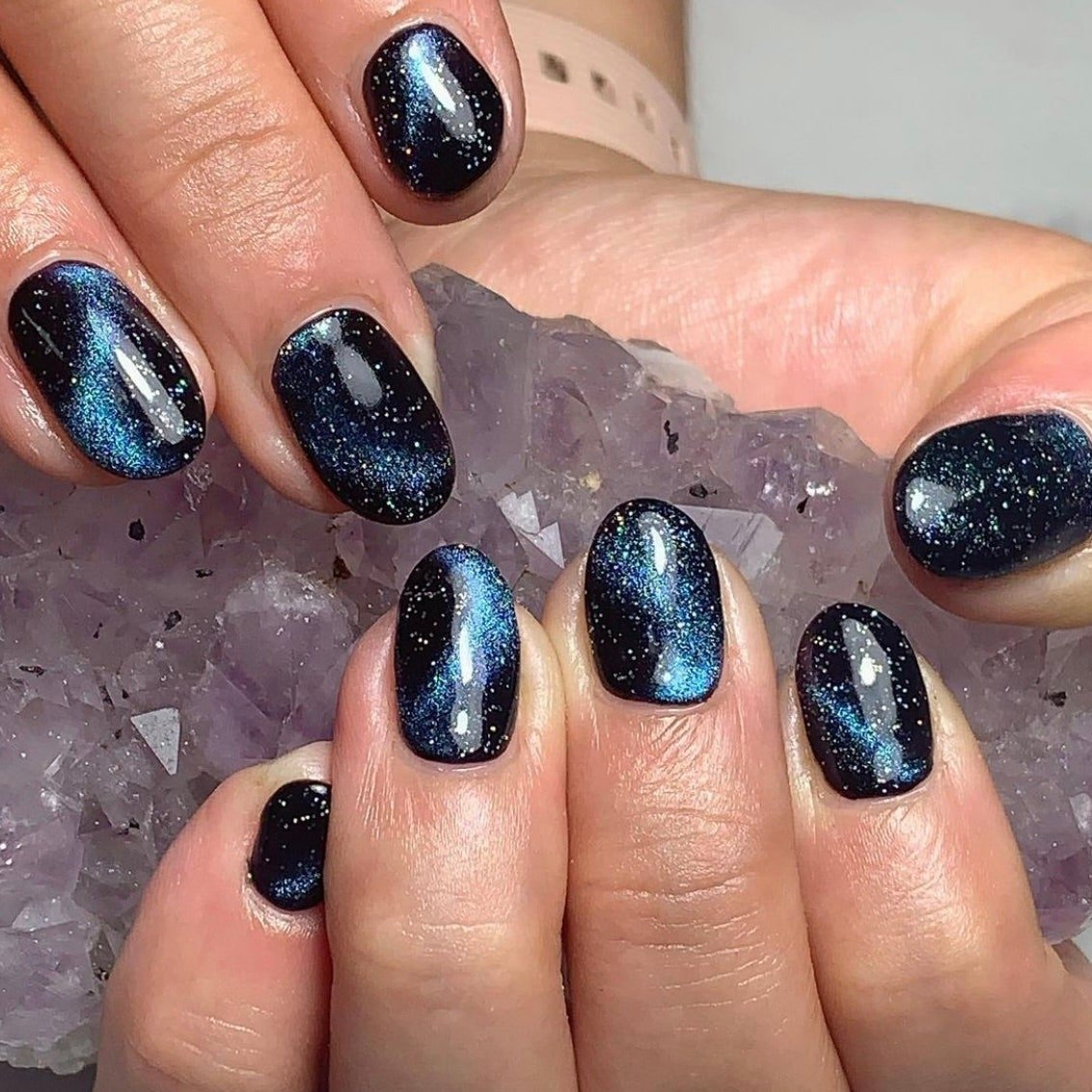 Winter manicure with galaxy nail art